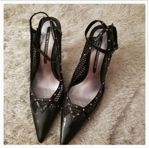 Vintage Black Strappy Pumps with Silver Grommets